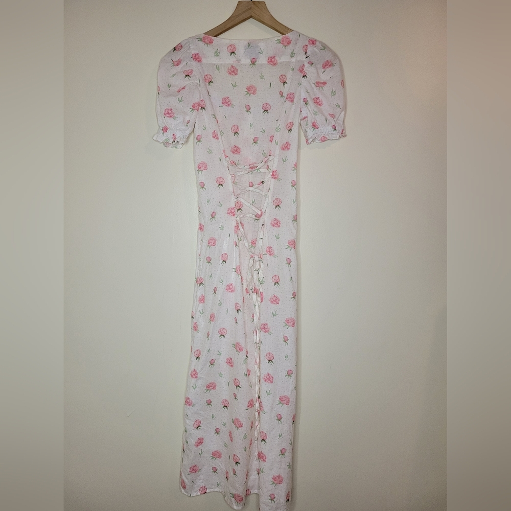 Sleeper Marquise 100% linen dress in roses, sz xs - Picture 9 of 13